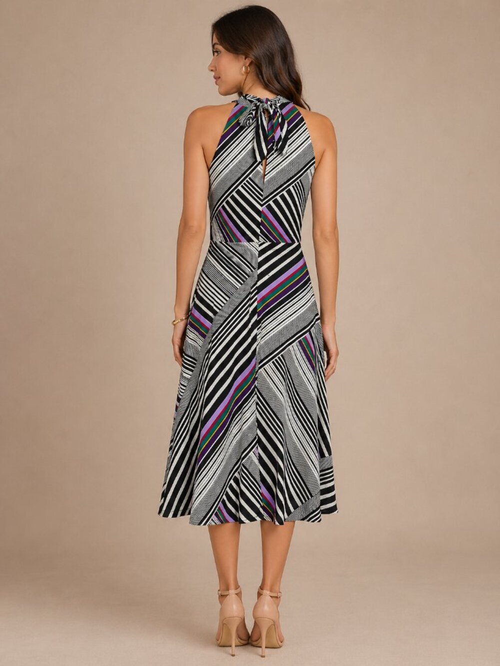 Trina Turk Halter Cocktail Dress Multi Stripe Size 4 - Picture 2 of 7